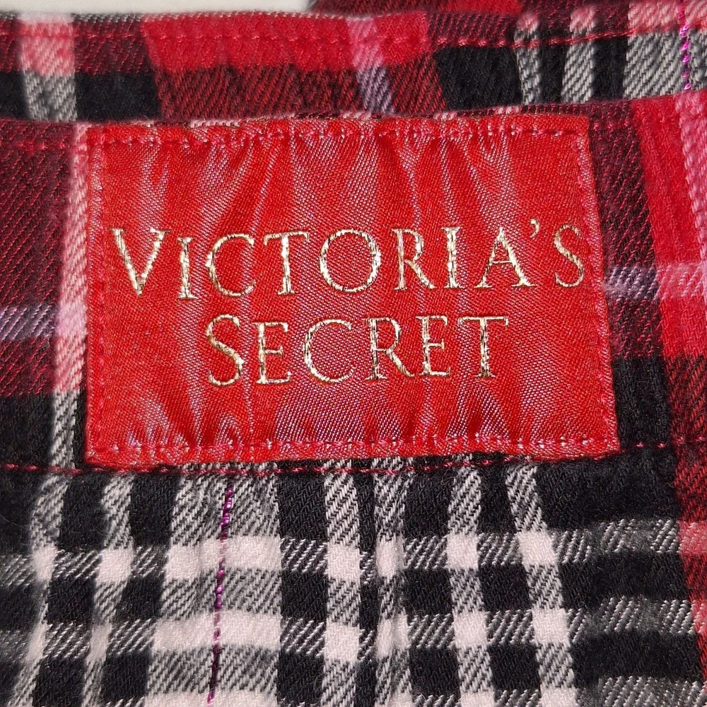 Cozy Plaid Pajama Joggers Victoria's Secret Large Red Black Pants Cuffed Ankles